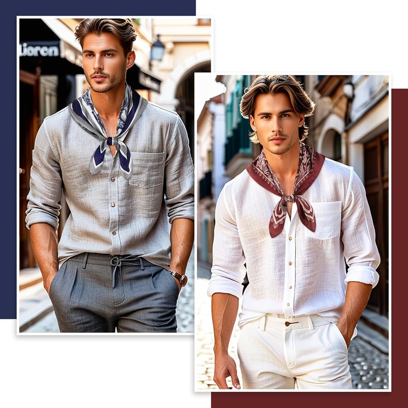 GERINLY Mens Silk Feel Scarf 2 Pack, 27 Inch Neckerchief Ascot, Novelty Head Bandana Wrap - Image 3